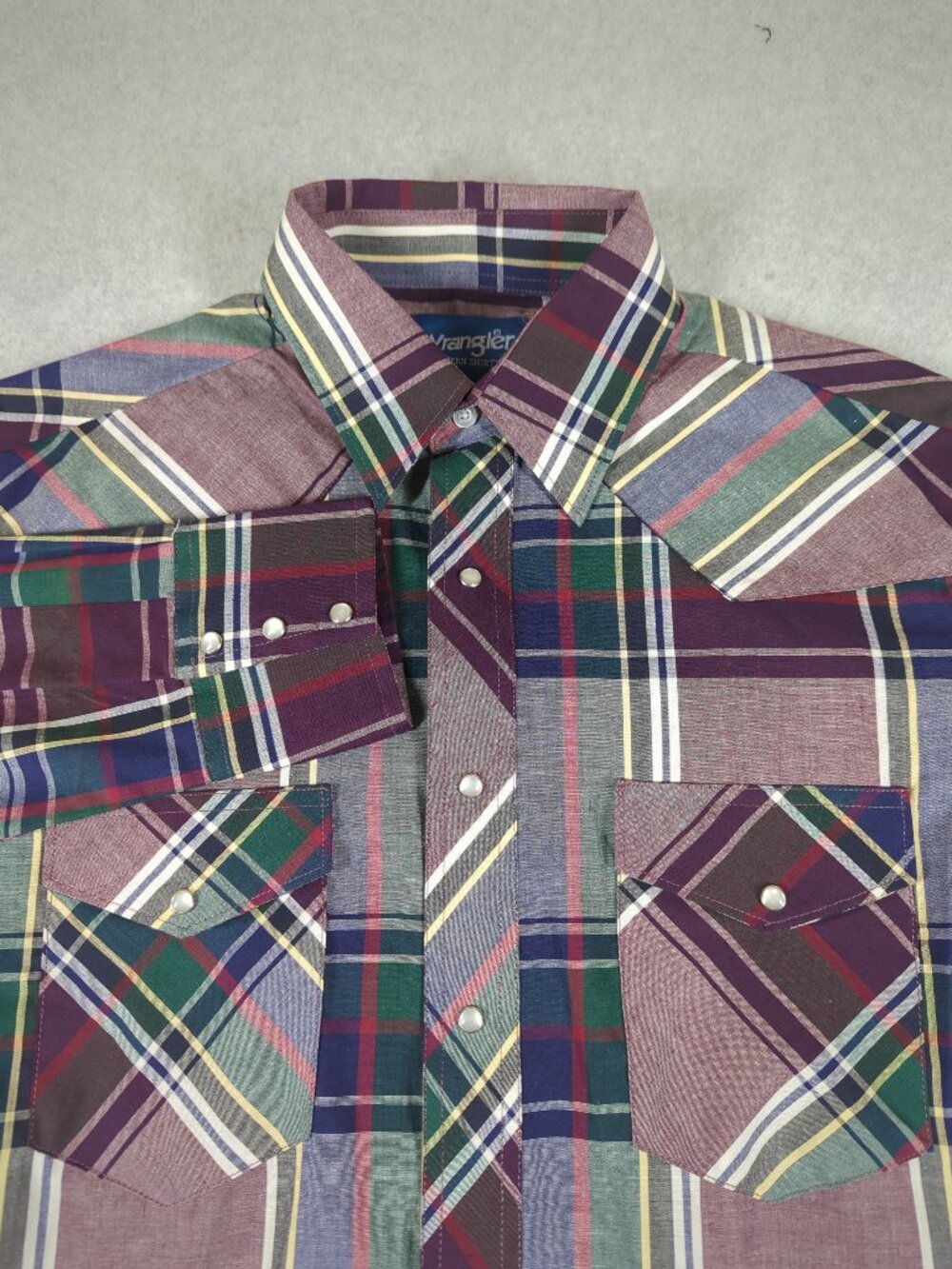 Wrangler Western Pearl Snap Shirt Men's Medium Plaid Long Sleeve Cowboy Rodeo